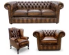 Chesterfield Leather 3 Seater + Mallory Wing Chair + Club Chair Sofa Offer Antique Tan