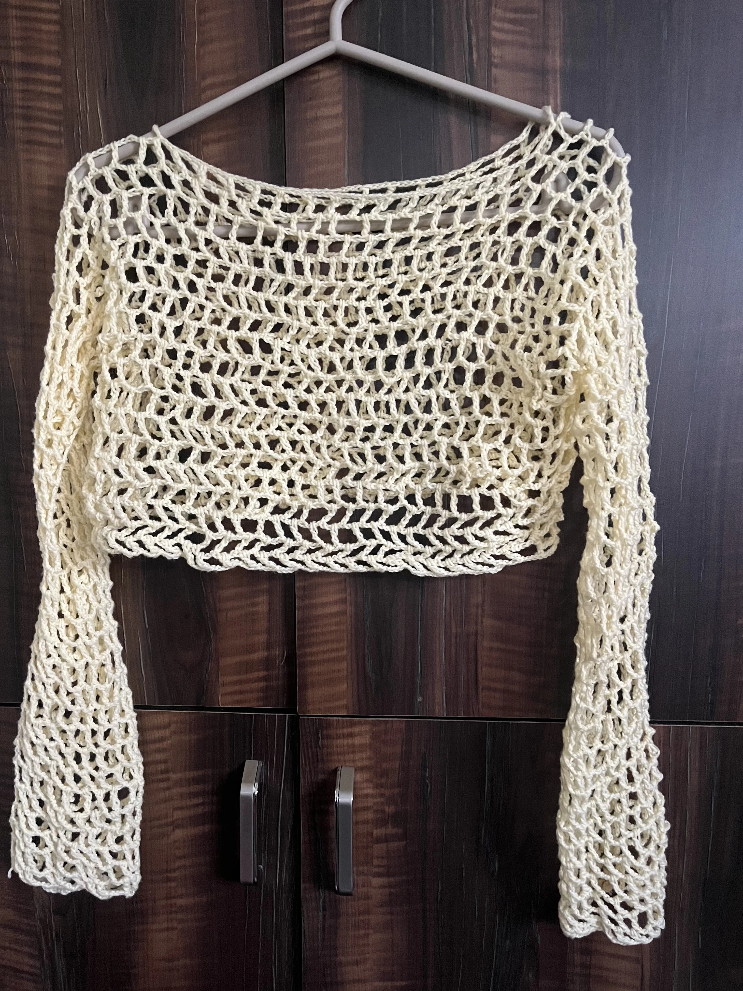 cream crochet crop fishnet top